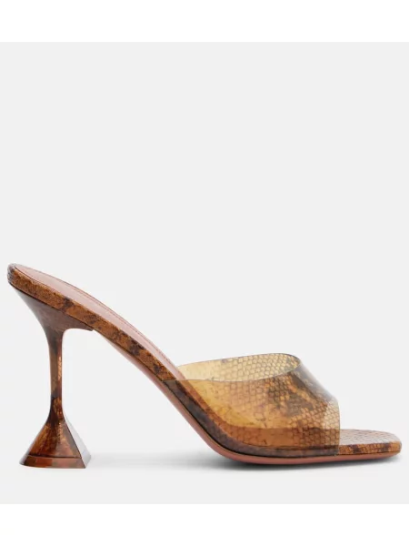 Papuci tip mules Amina Muaddi cu imagine cu model piele de șarpe maro