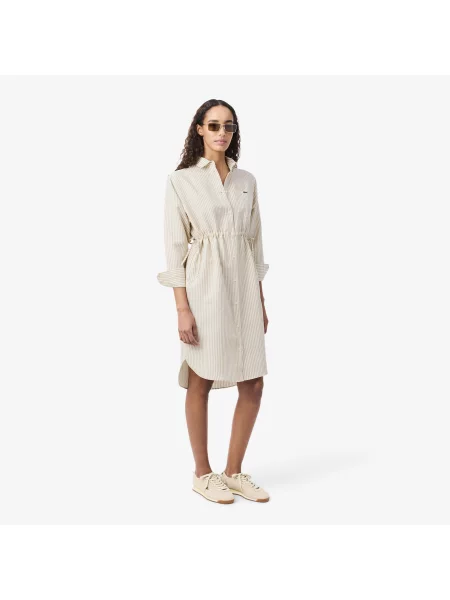 Lacoste Sukienka Koszulowa Oversize Z Mieszanki Lnu beżowa
