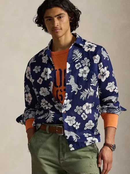 Polo Ralph Lauren srajca lanena vijolična