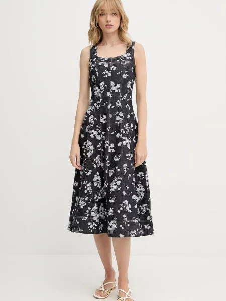 Karl Lagerfeld rochie din denim bleumarin midi evazati