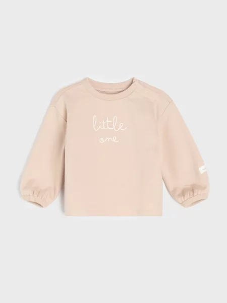 Sinsay mikina crewneck s potiskem béžová