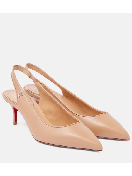 Pantofi cu toc Christian Louboutin din piele slingback bej