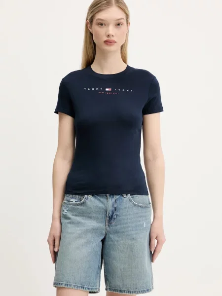 Тениска Tommy Jeans дамска тъмносиньо