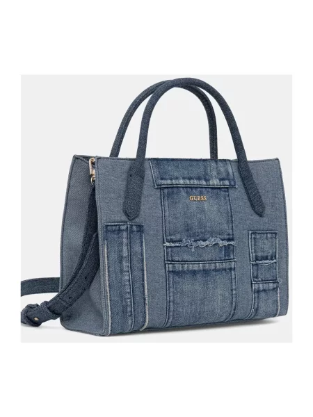 Guess torebka shopper jeansowa JODI niebieska