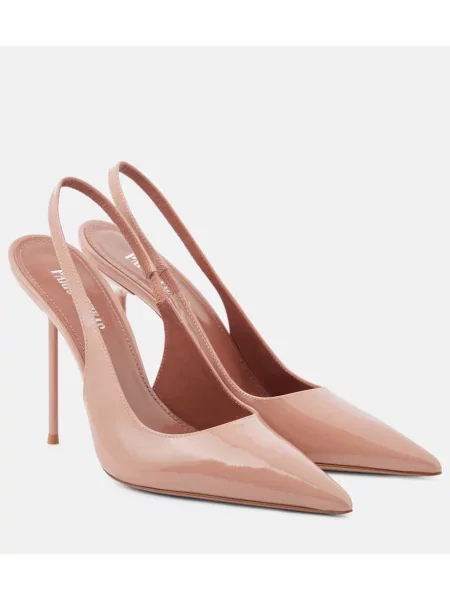 Pantofi cu toc Paris Texas din piele de lac slingback alb