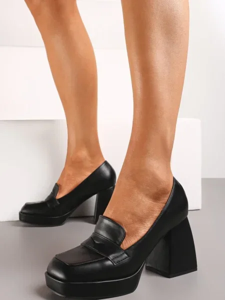 Botine cu platformă și gros cu decupaj decorativ Drizona negre