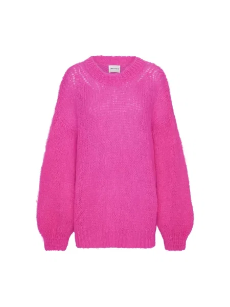 Sweter Americandreams wełniany z okrągłym dekoltem różowy