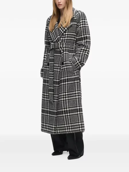 Μάλλινο μακρύς παλτό Karl Lagerfeld houndstooth μαύρο