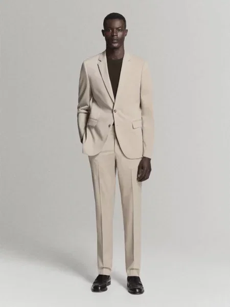 Marynarka garniturowa París super slim fit Mężczyzna 46 MANGO MAN beżowy