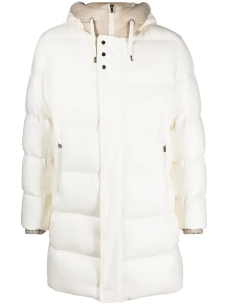 Palton Herno cu glugă din țesătură twill alb