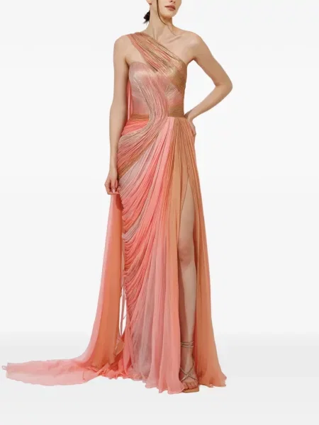 Rochie maxi Iris Serban cu un umăr gol roz