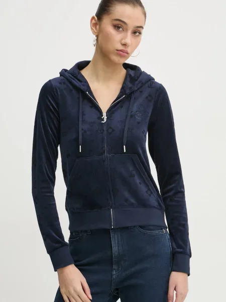 Juicy Couture bluză din velur marin cu glugă modelator albastru