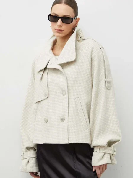 Gestuz geaca din amestec de lana de tranzitie oversize bej