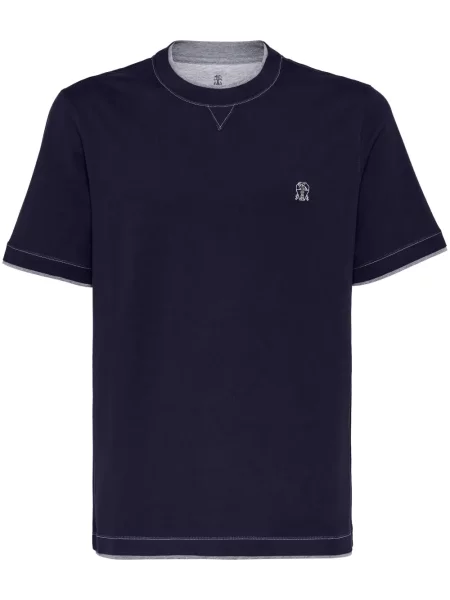 Tricou Brunello Cucinelli cu broderie albastru