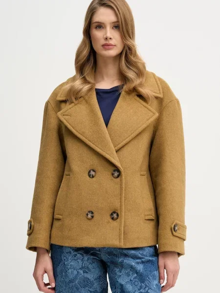 Plašč z dodatkom volne Sisley zelena