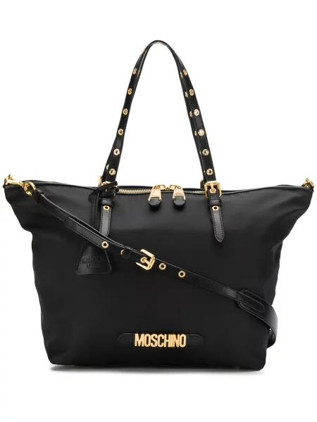 Geantă shopper Moschino cu autograf negru