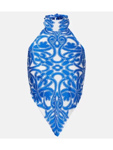 Top Poupette St Barth cu imagine cu gât halter albastru