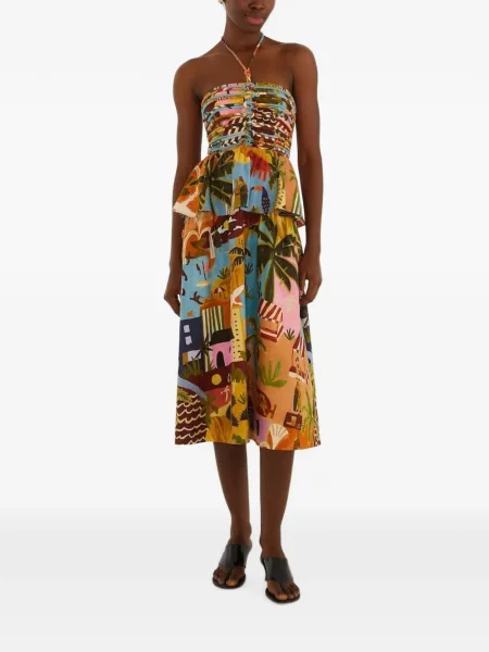 Rochie midi Farm Rio cu volane cu imprimeu tropical