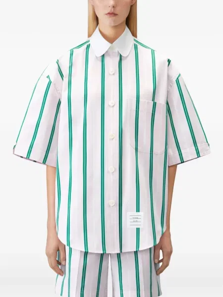 Cămașă Thom Browne cu dungi din poplin roz