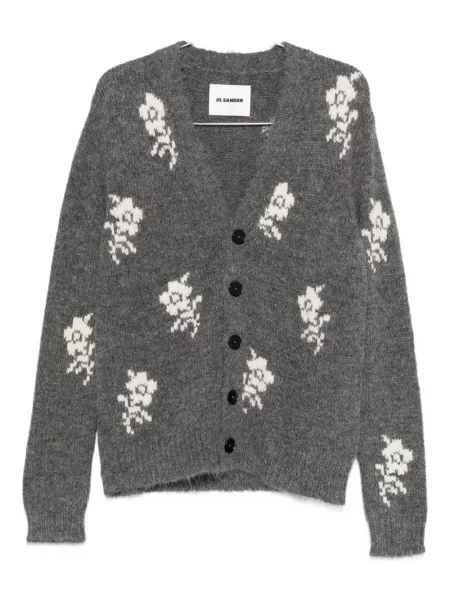 Cardigan Jil Sander cu model floral cu decolteu în V gri