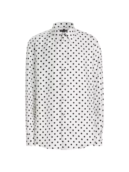 Cămașă Dolce & Gabbana cu buline cu imagine din țesătură twill alb