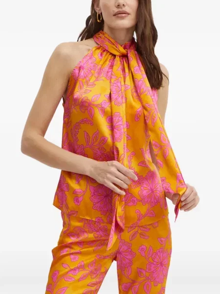 Top Morgan cu model floral cu gât halter portocaliu