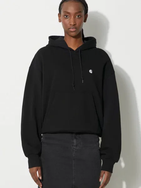 Carhartt WIP hanorac de femei negru cu glugă cu imprimeu alb