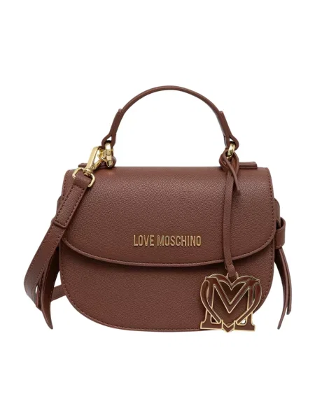Torebka Love Moschino skórzana w serca brązowa