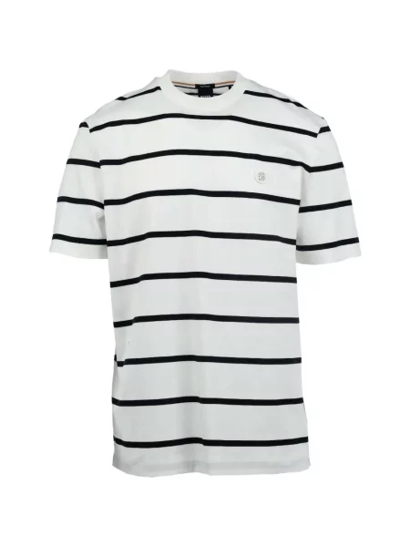 Tricou Boss cu dungi cu autograf alb