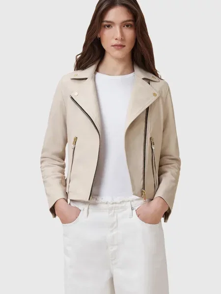 Кожено яке AllSaints DALBY преходен модел бежово