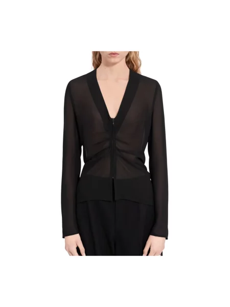 Bluzka Mm6 Maison Margiela szyfonowa z dekoltem w serek czarna