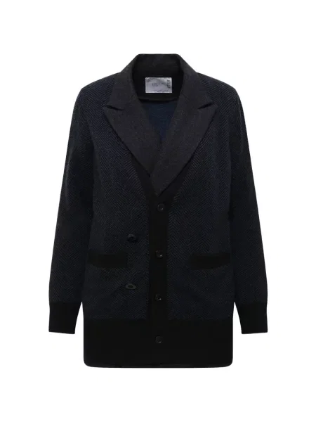 Pleteni kardigan Sacai s herringbone uzorkom plava