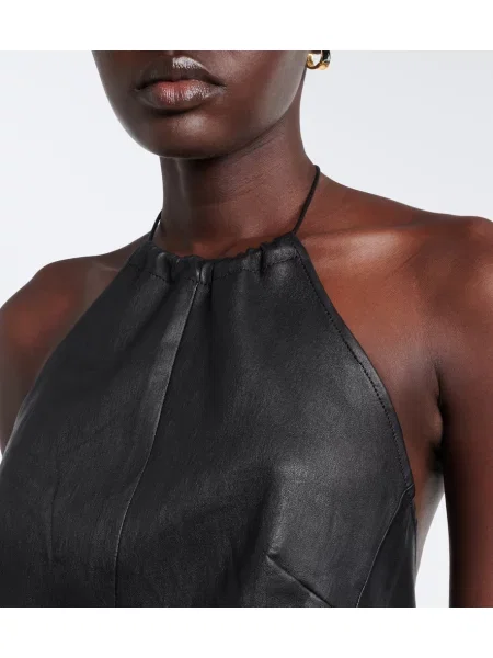 Top Stouls din piele cu gât halter negru