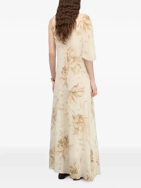 Rochie maxi Semicouture cu model floral cu imagine cu un umăr gol