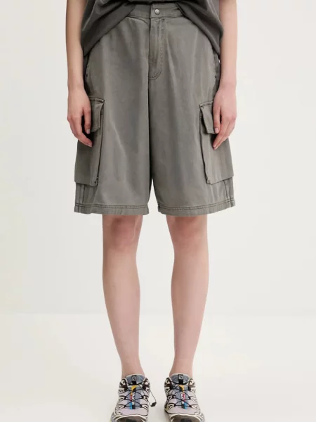 Adidas Originals pantaloni scurți jeans Cargo Jorts uni high waist gri