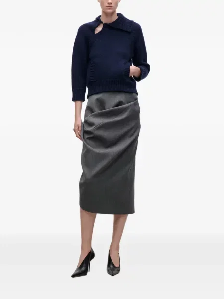 Fustă midi Victoria Beckham asimetrică drapată gri
