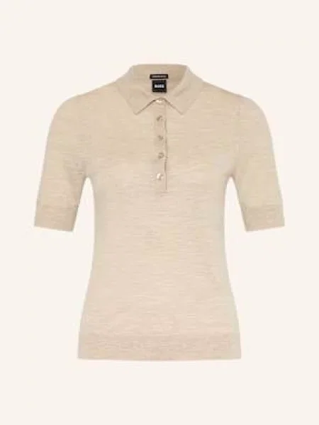 Boss Koszulka Polo Fidenka Z Wełny Merino beige beżowe