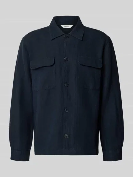 Kurtka koszulowa lniana o kroju regular fit z kołnierzykiem typu kent model ‘LEROY SUN’ Selected Homme