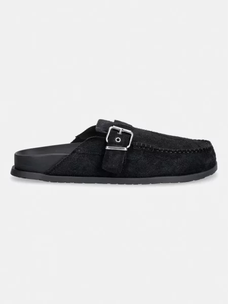 Tommy Jeans natikači iz semiša BIND MULE WASHED SUEDE črna
