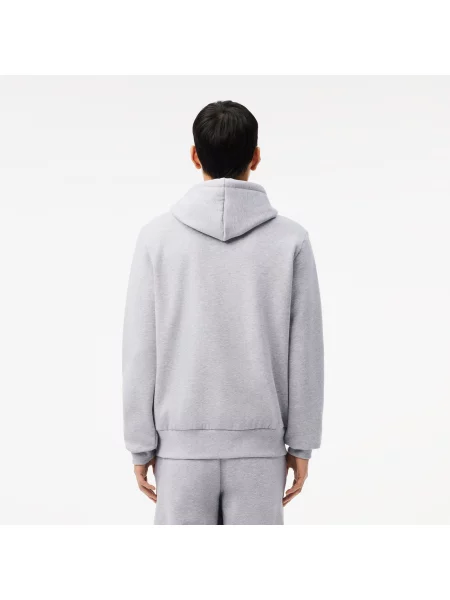 Lacoste Bluza Z Polaru Z Kieszenią Kangurkową I Zamkiem Błyskawicznym szara