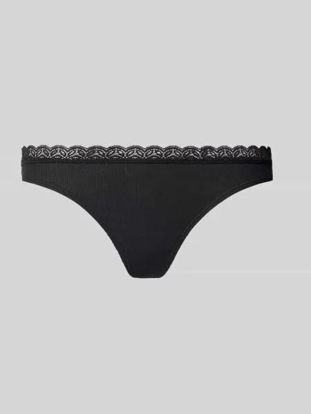 Stringi z mieszanki modalu z obszyciem koronką Jake*s Casual czarne