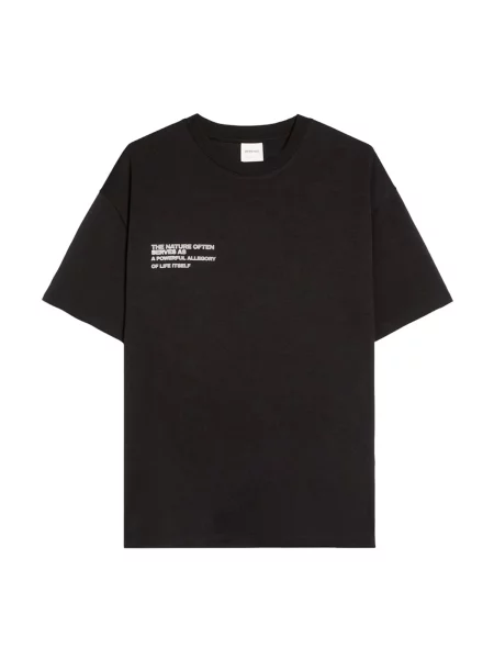 Bershka Tricou ARTE FLORES gri închis / negru alb