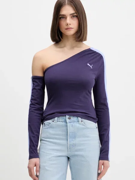Puma longsleeve z bawełną Asymmetric Longsleeve fioletowa