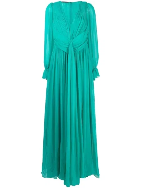 Rochie maxi Alberta Ferretti de mătase de costum verde