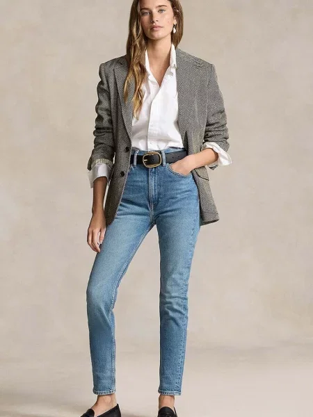 Talia jeansy skinny Polo Ralph Lauren z wysoką talią niebieskie