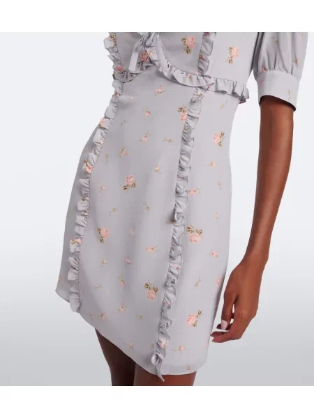 Rochie Alessandra Rich de mătase cu model floral gri