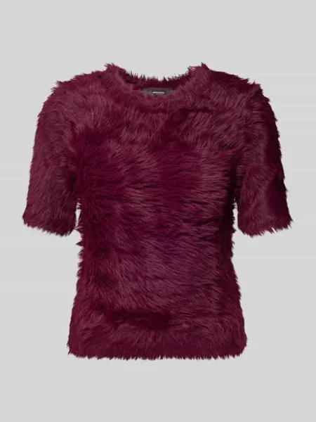 Sweter z dzianiny o kroju regular fit z imitacji futra model ‘FLUFFY’ Vero Moda bordowe