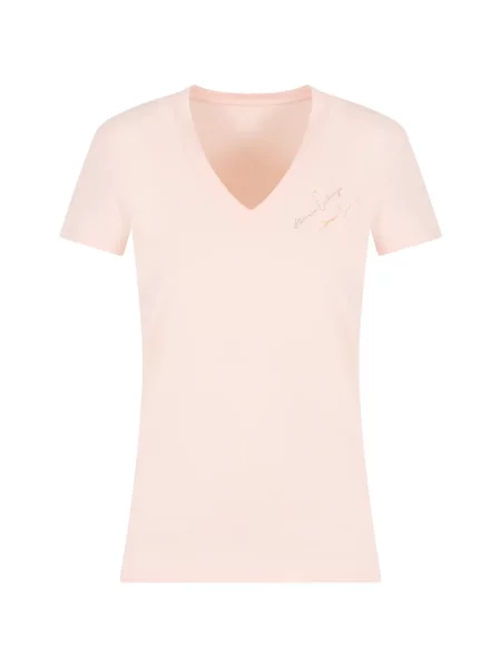 Tricou Armani Exchange cu broderie cu decolteu în V roz
