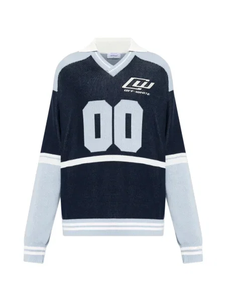 Pulover Off-white cu decolteu în V alb