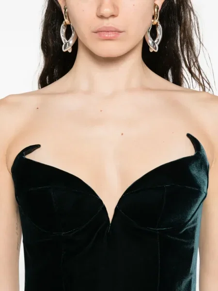 Rochie midi Mugler de catifea fără bretele verde